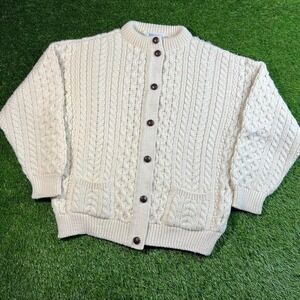 Vintage Avoca Collection Irish Wool Cardigan Sweater Cream Aran Oversized S Knit